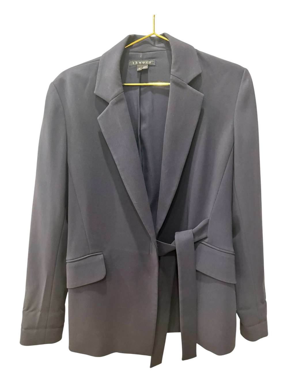 Theory City Twill Tie-Waist Double-Breasted Blazer size 10